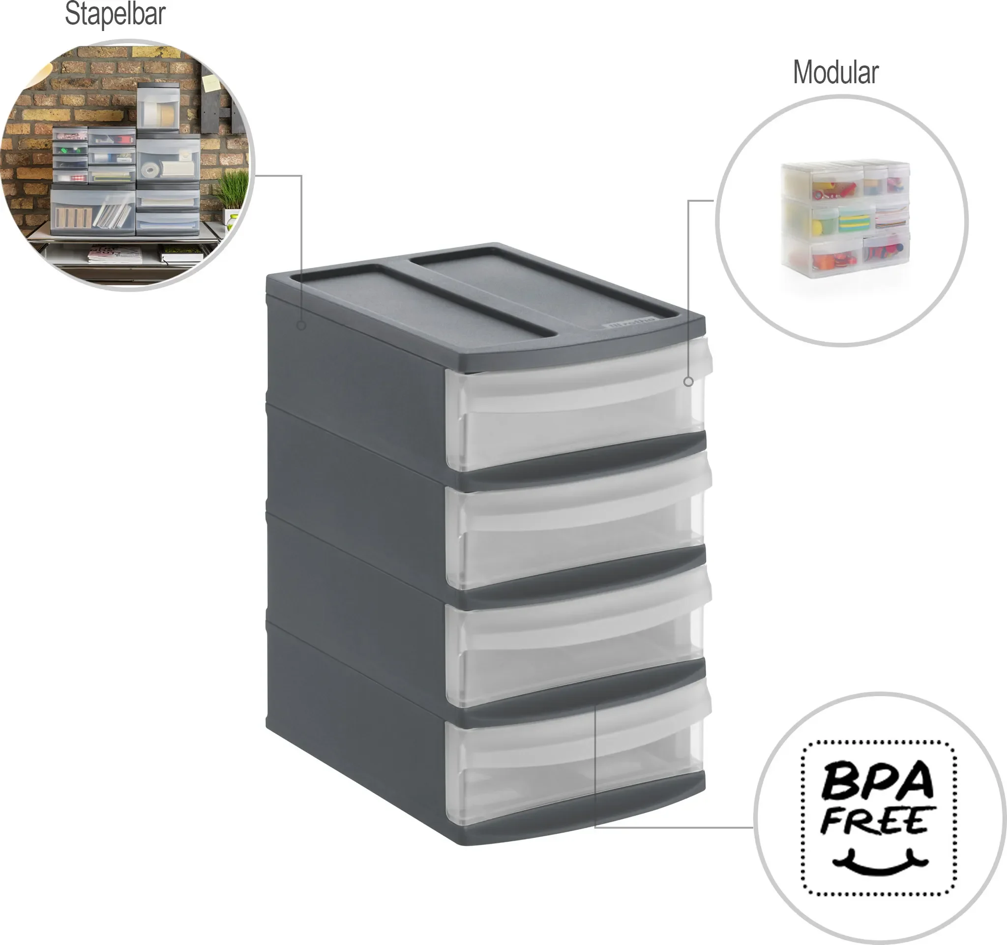 Schubladenbox „SYSTEMIX Tower XS“ – Organizer mit 4 Schubladen